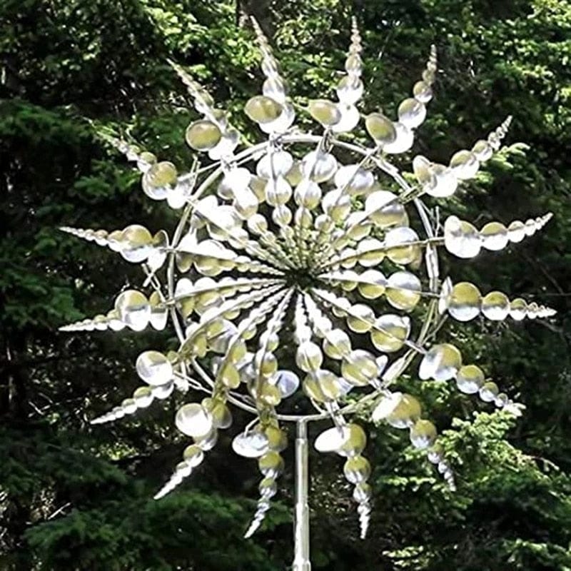 Solenergi Metal Vindmølle med LED-lys og Farverige Blade