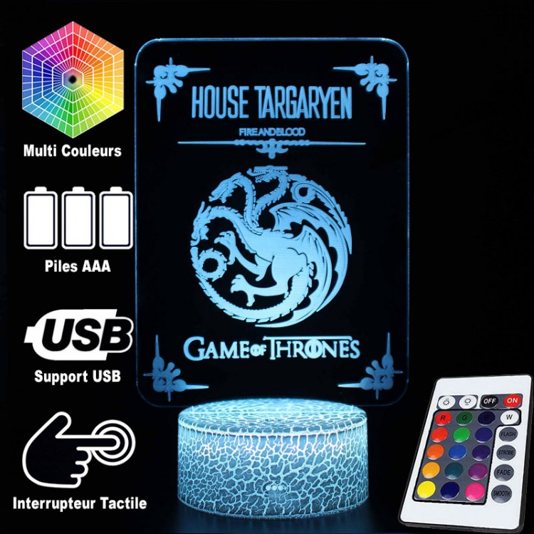 Hus Targaryen 3D Lampe med Blød LED Belysning