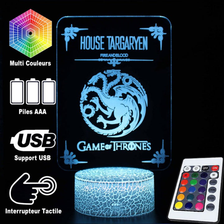 Hus Targaryen 3D Lampe med Blød LED Belysning