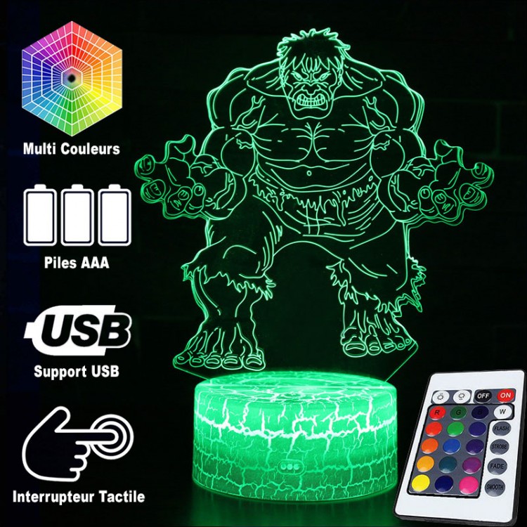 3D LED Lampe med Hulk fra Marvel