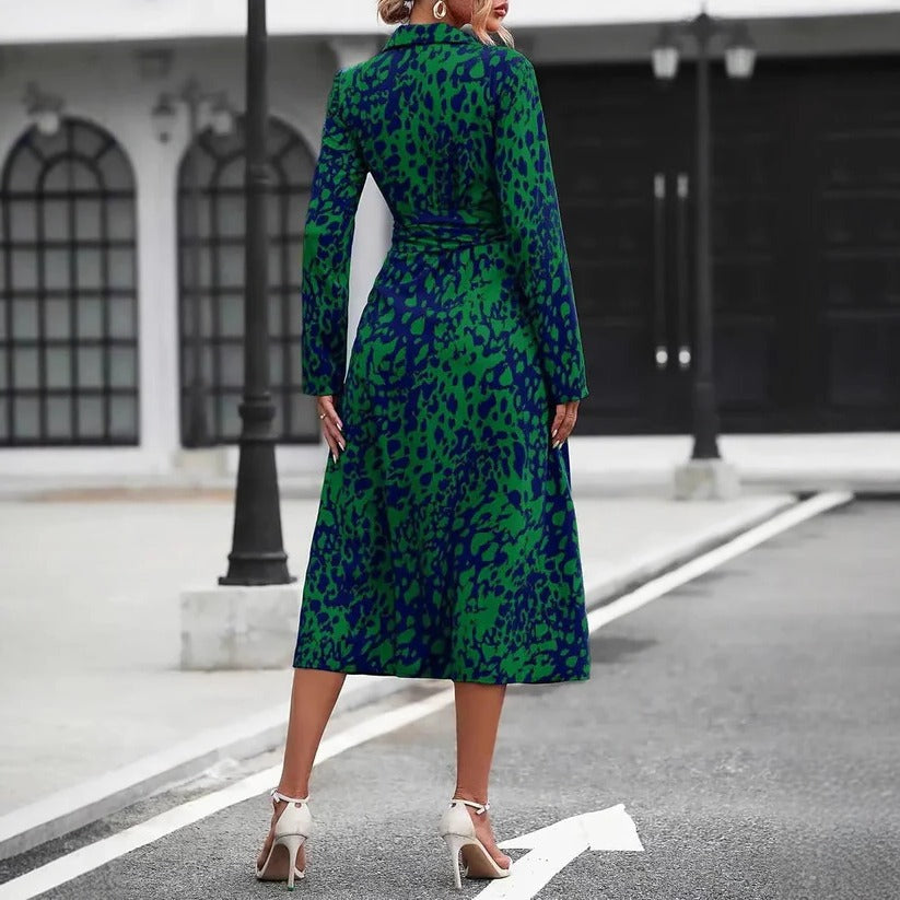 Valentina | Kvinders Abstrakte Print Knap-ned Bælte Midi Skjortekjole