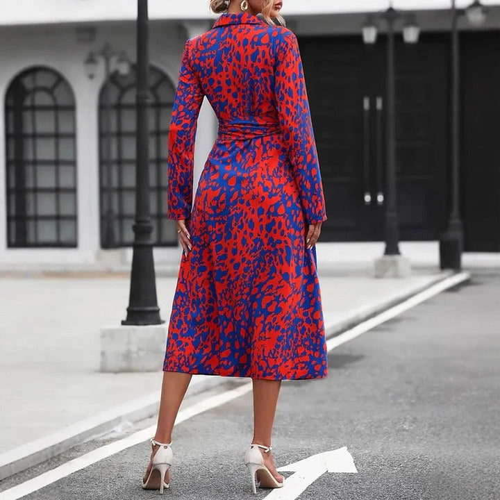 Valentina | Kvinders Abstrakte Print Knap-ned Bælte Midi Skjortekjole