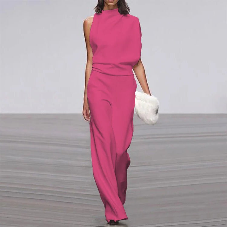 Elfenben | Kvinders Bredbenet Jumpsuit Uden Ærmer Mock Neck Formelt Outfit