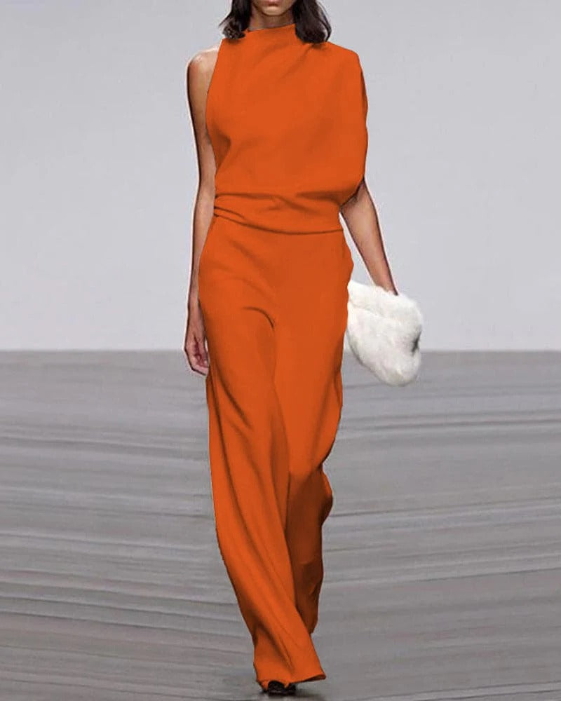 Elfenben | Kvinders Bredbenet Jumpsuit Uden Ærmer Mock Neck Formelt Outfit