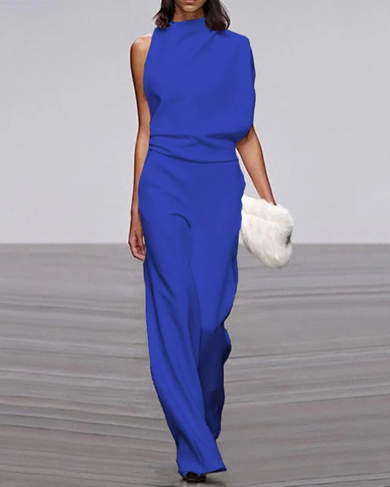 Elfenben | Kvinders Bredbenet Jumpsuit Uden Ærmer Mock Neck Formelt Outfit