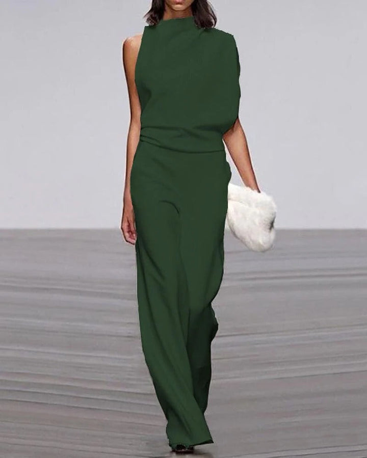 Elfenben | Kvinders Bredbenet Jumpsuit Uden Ærmer Mock Neck Formelt Outfit