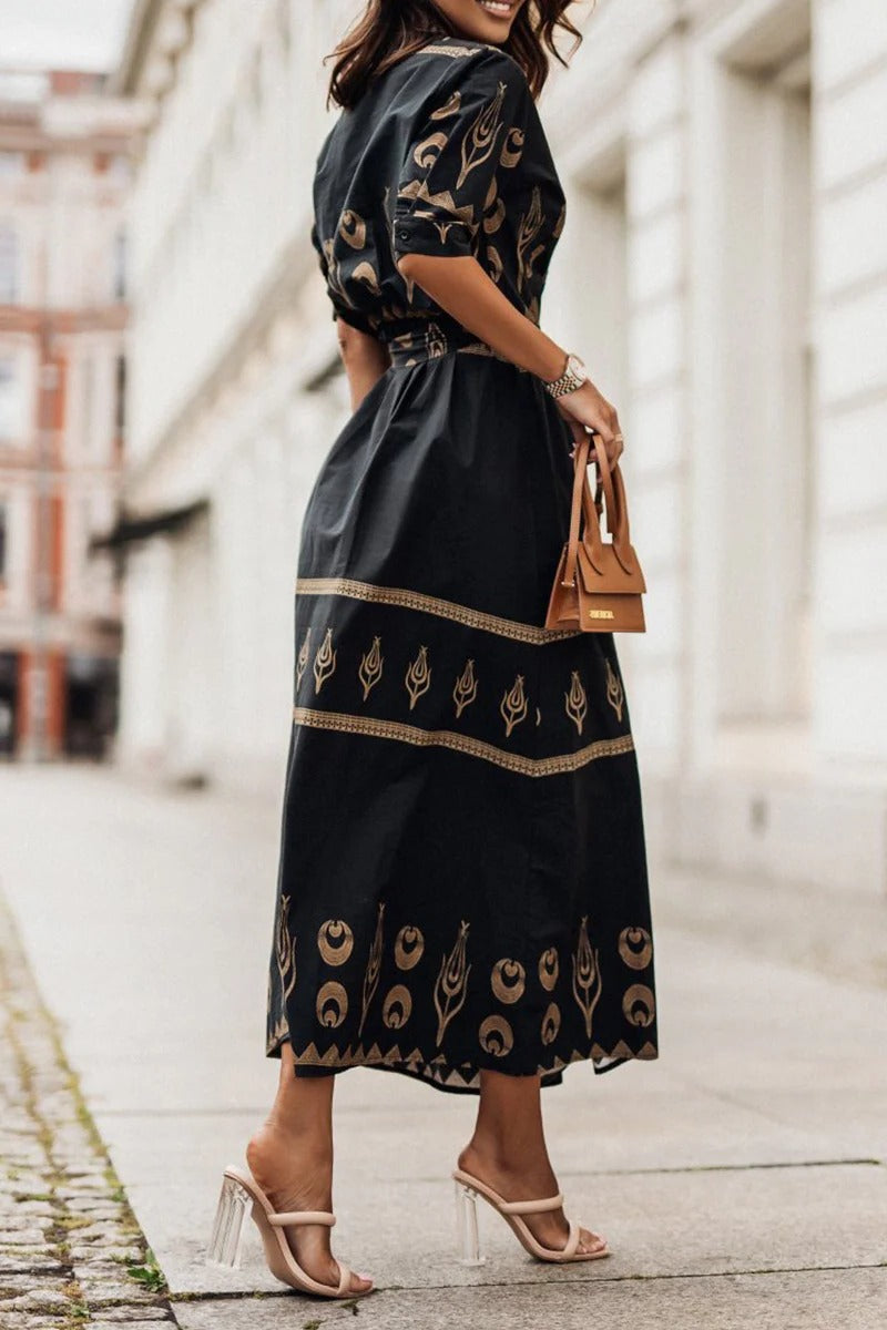 Savannah | Kvinders Boho Print Belte Midi Kjole