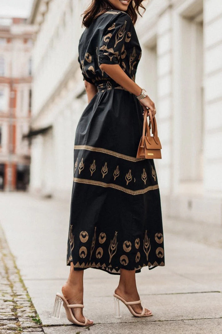 Savannah | Kvinders Boho Print Bælte Midi Kjole