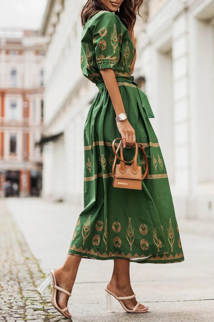 Savannah | Kvinders Boho Print Bælte Midi Kjole