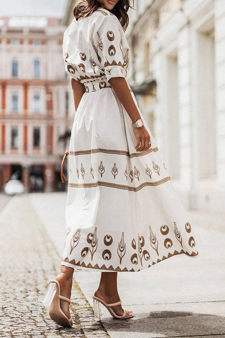Savannah | Kvinders Boho Print Belte Midi Kjole