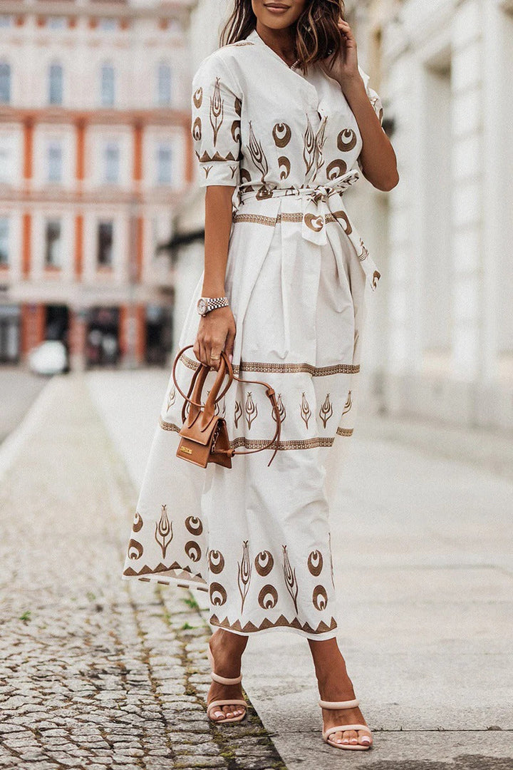 Savannah | Kvinders Boho Print Belte Midi Kjole