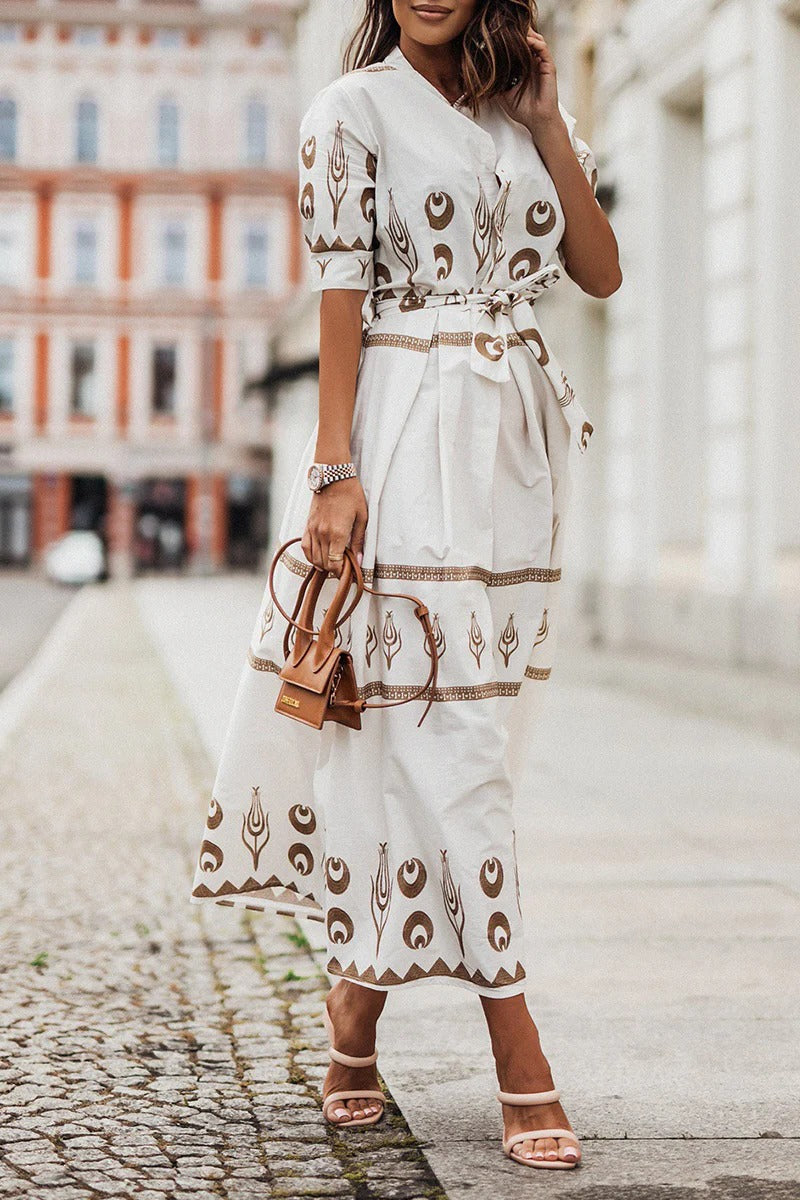 Savannah | Kvinders Boho Print Bælte Midi Kjole