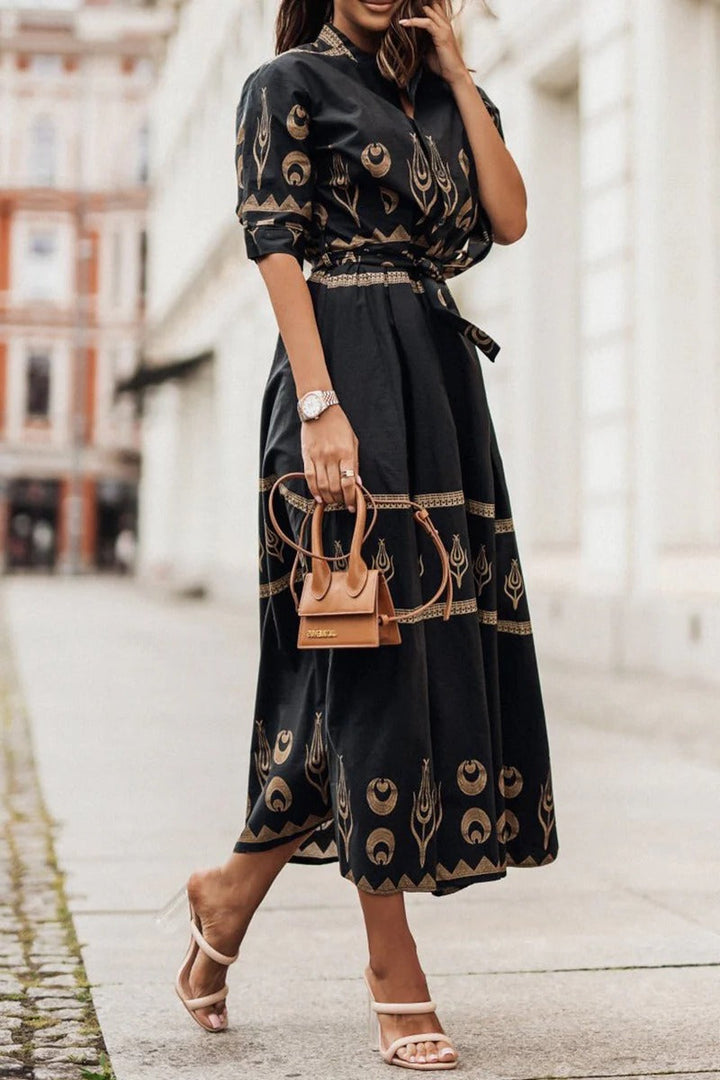 Savannah | Kvinders Boho Print Belte Midi Kjole