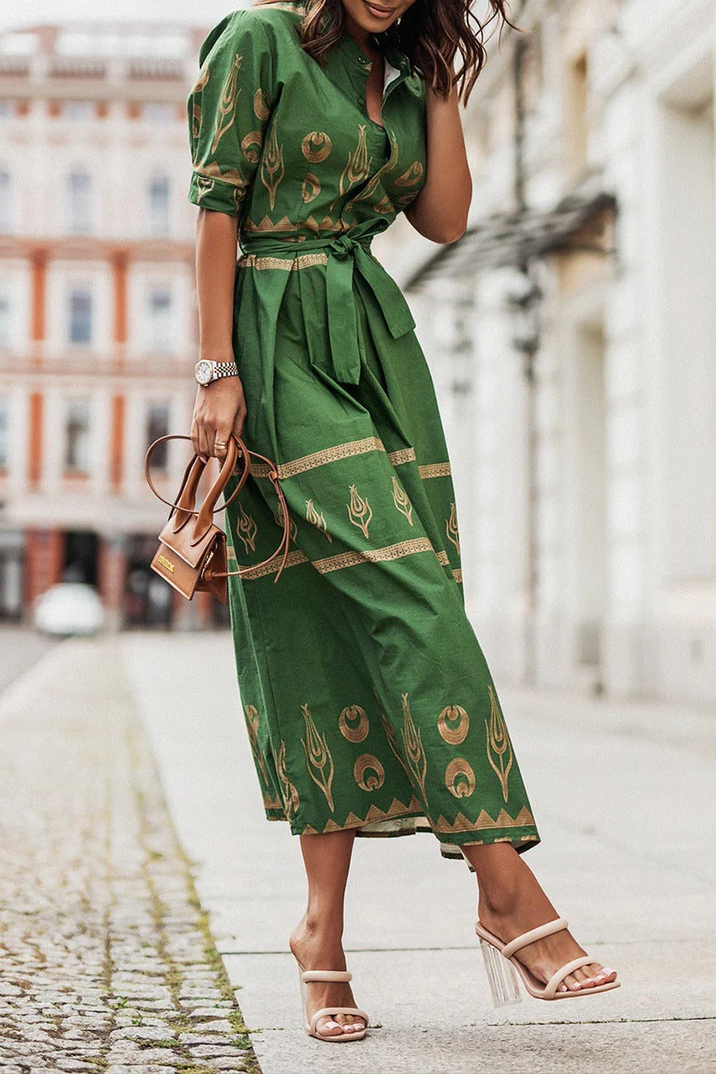 Savannah | Kvinders Boho Print Belte Midi Kjole