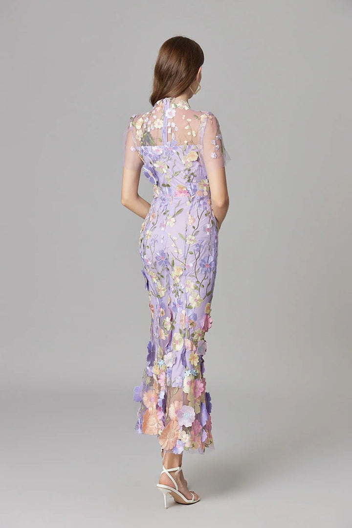 Aurelia | Kvinders 3D Blomster Appliqué Gennemsigtig Mesh Uden Ærmer Maxi Kjole
