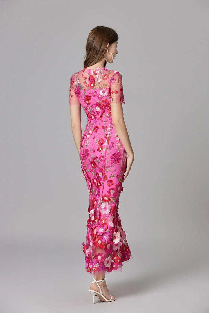 Aurelia | Kvinders 3D Blomster Appliqué Gennemsigtig Mesh Ærmeløs Maxi Kjole