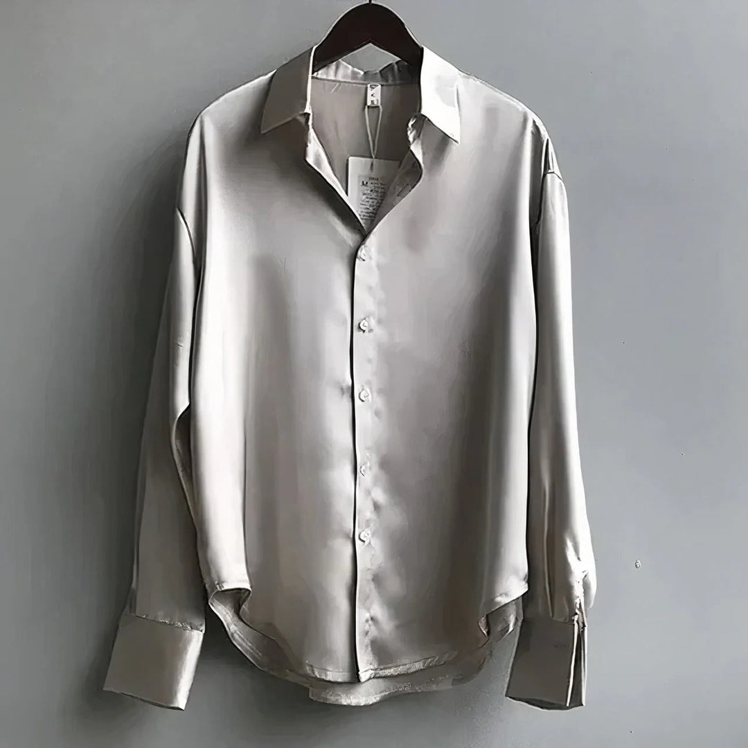 Sage | Kvinders Satin Knap-Down Bluse Lang Ærme Krave Skjorte