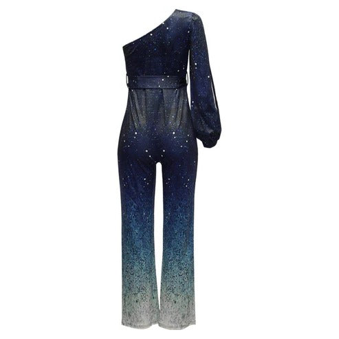 Roxanne | Kvinders One Shoulder Sequin Ombre Flare Leg Jumpsuit