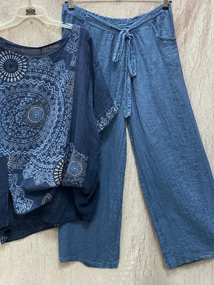 Zahara | Kvinders Mandala Print Top & Bred Ben Bukser Co-Ord Sæt