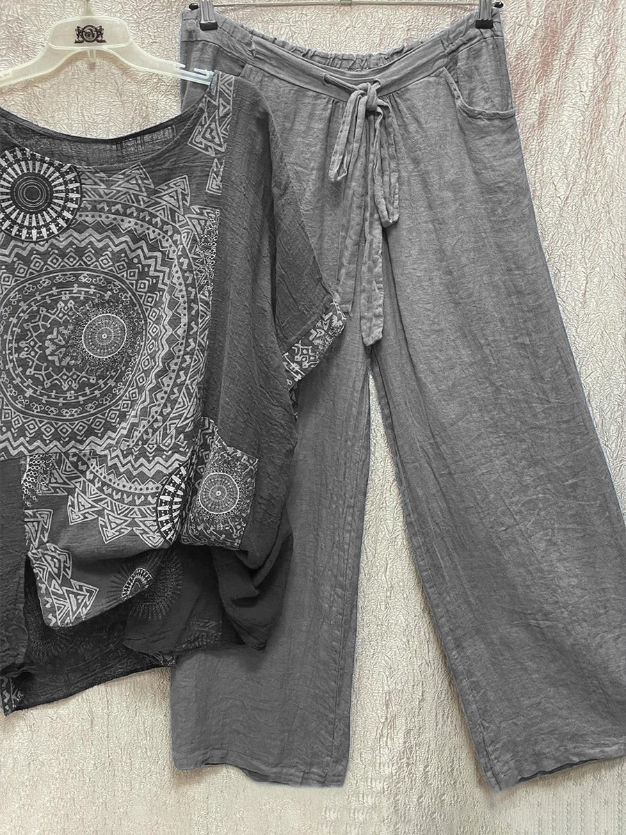 Zahara | Kvinders Mandala Print Top & Bred Ben Bukser Co-Ord Sæt