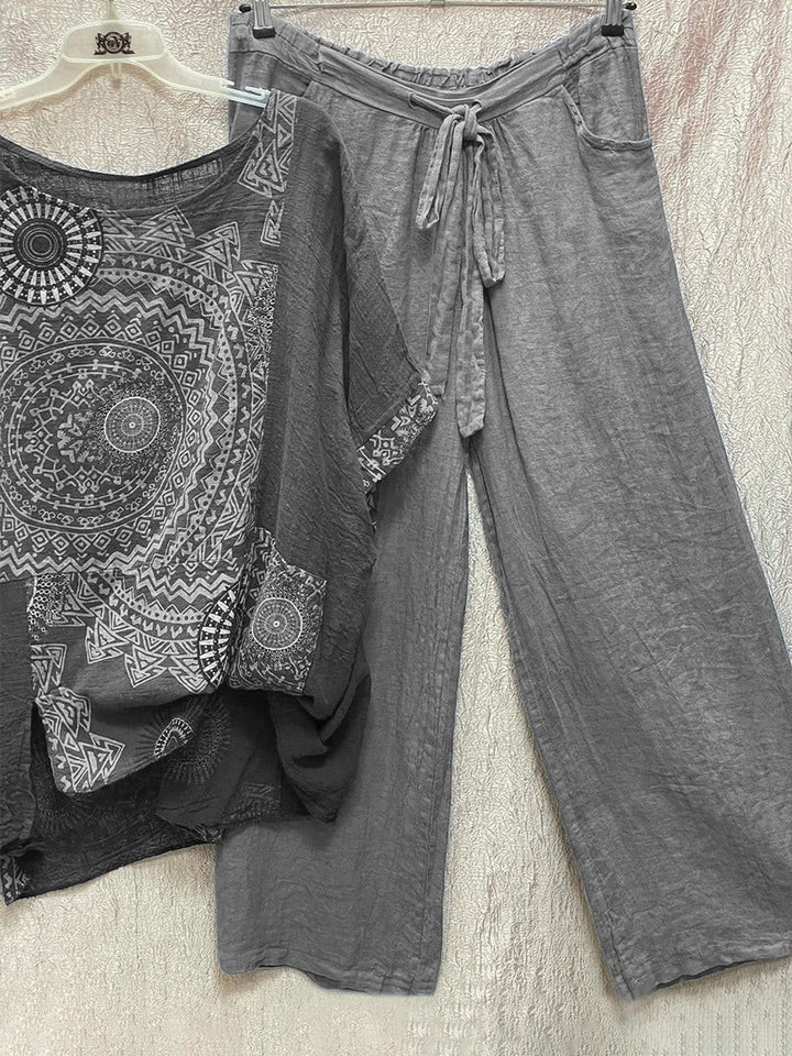 Zahara | Kvinders Mandala Print Top & Bred Ben Bukser Co-Ord Sæt