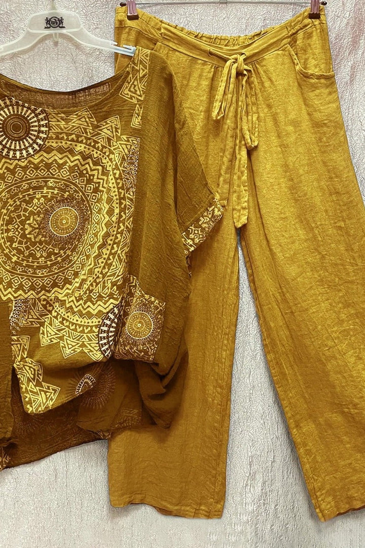 Zahara | Kvinders Mandala Print Top & Bred Ben Bukser Co-Ord Sæt