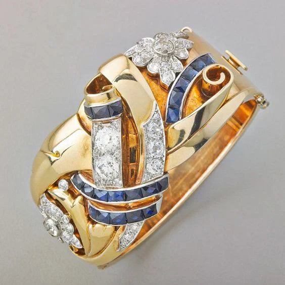 Vintage Guld Blå Zirconia Ring