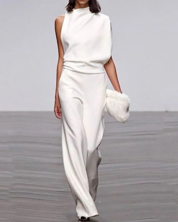 Elfenben | Kvinders Vidde Ben Jumpsuit Uden Ærmer Mock Neck Formelt Outfit