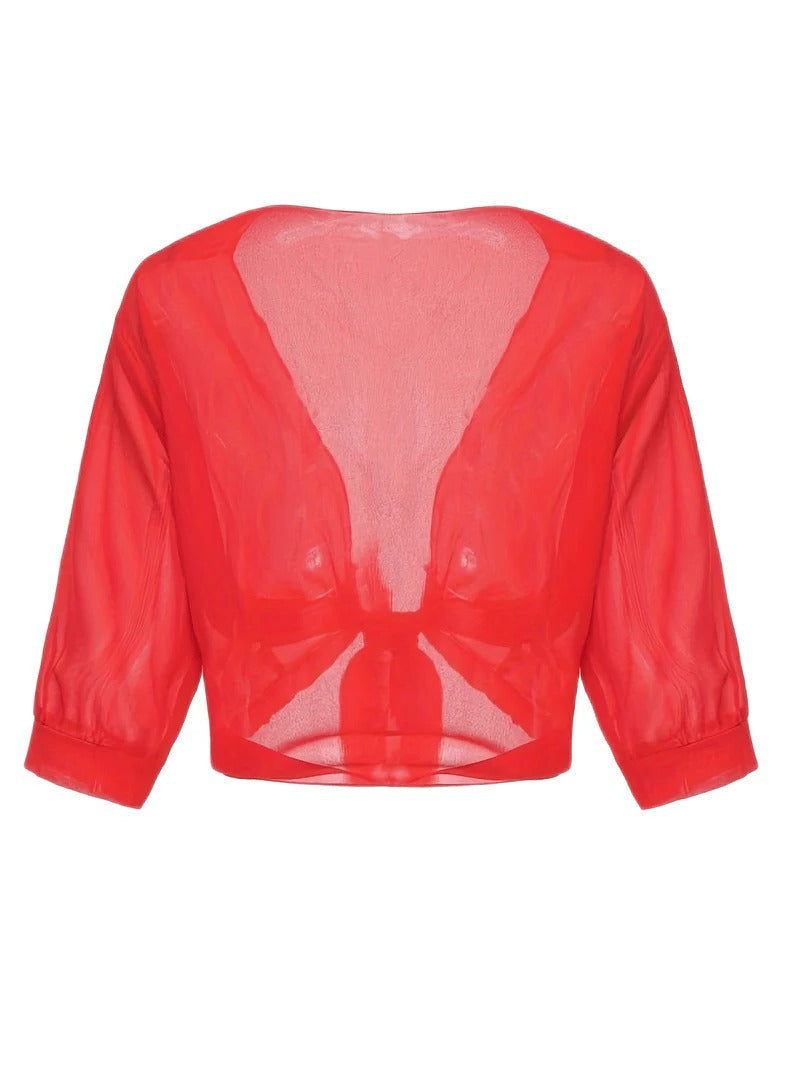 Brisa | Kvinders Tie Front Gennemsigtig Bluse Åben Front 3/4 Ærme Top