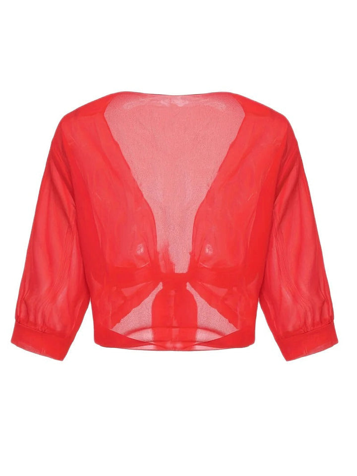 Brisa | Kvinders Tie Front Gennemsigtig Bluse Åben Front 3/4 Ærme Top