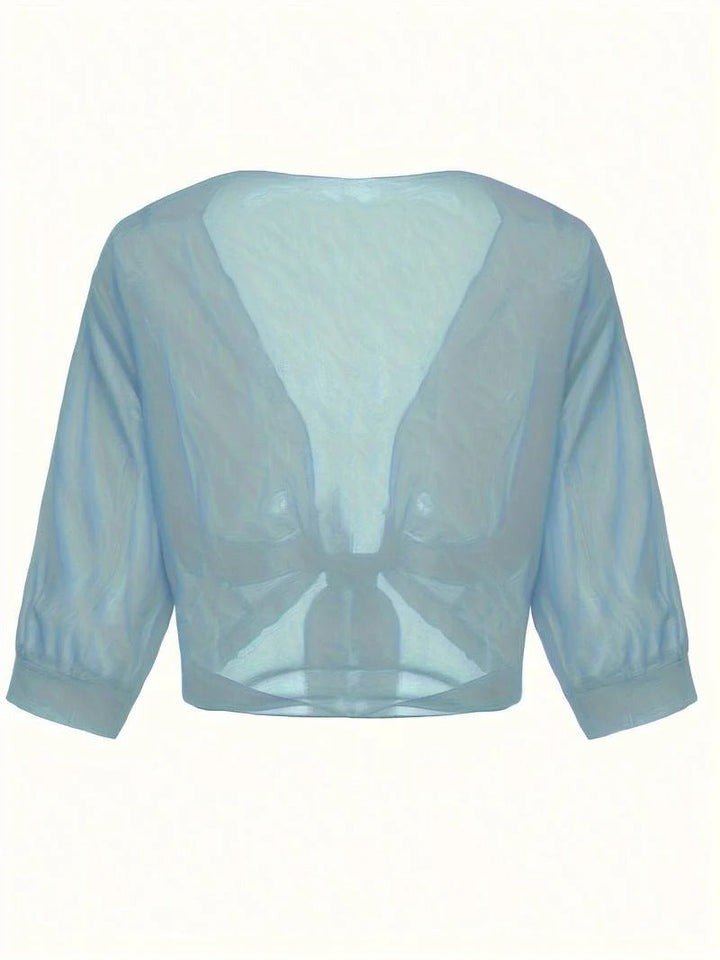 Brisa | Kvinders Tie Front Gennemsigtig Bluse Åben Front 3/4 Ærme Top