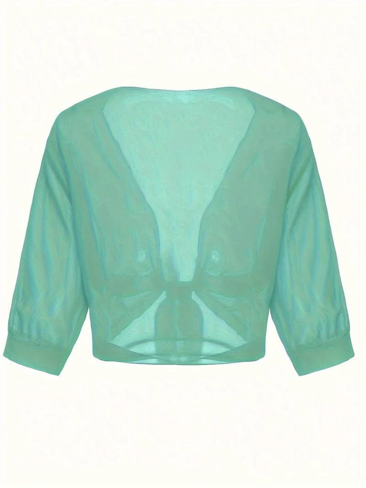 Brisa | Kvinders Tie Front Gennemsigtig Bluse Åben Front 3/4 Ærme Top