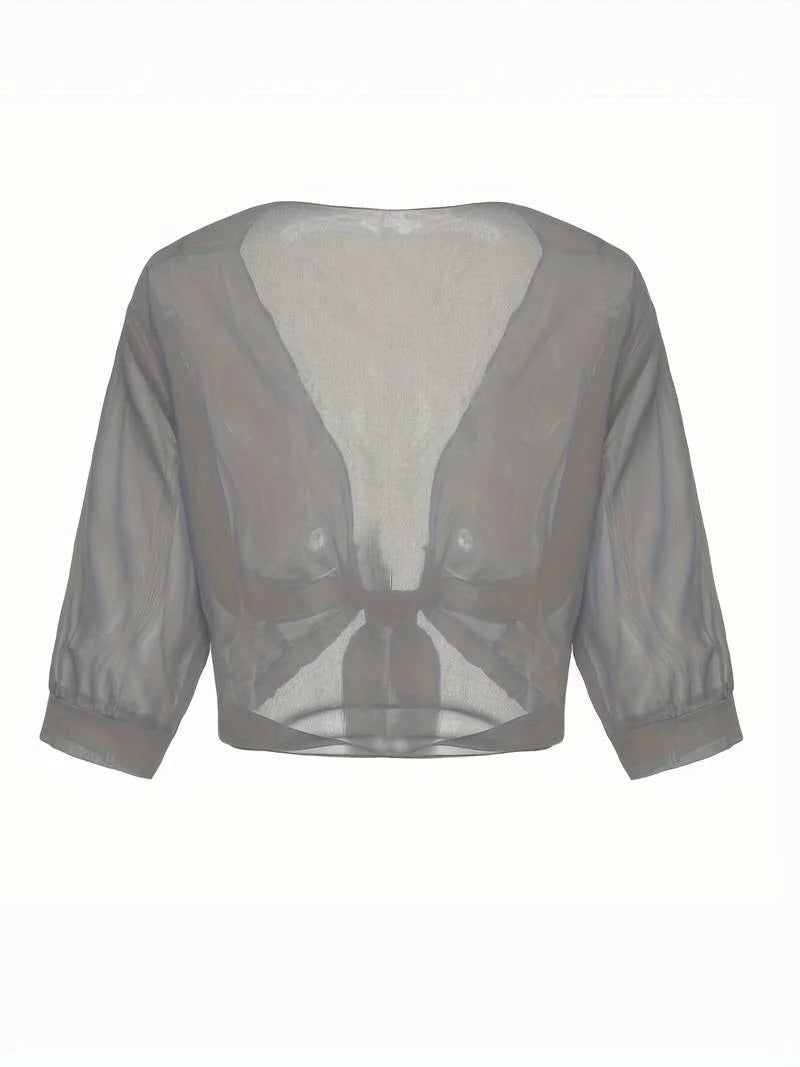 Brisa | Kvinders Tie Front Gennemsigtig Bluse Åben Front 3/4 Ærme Top