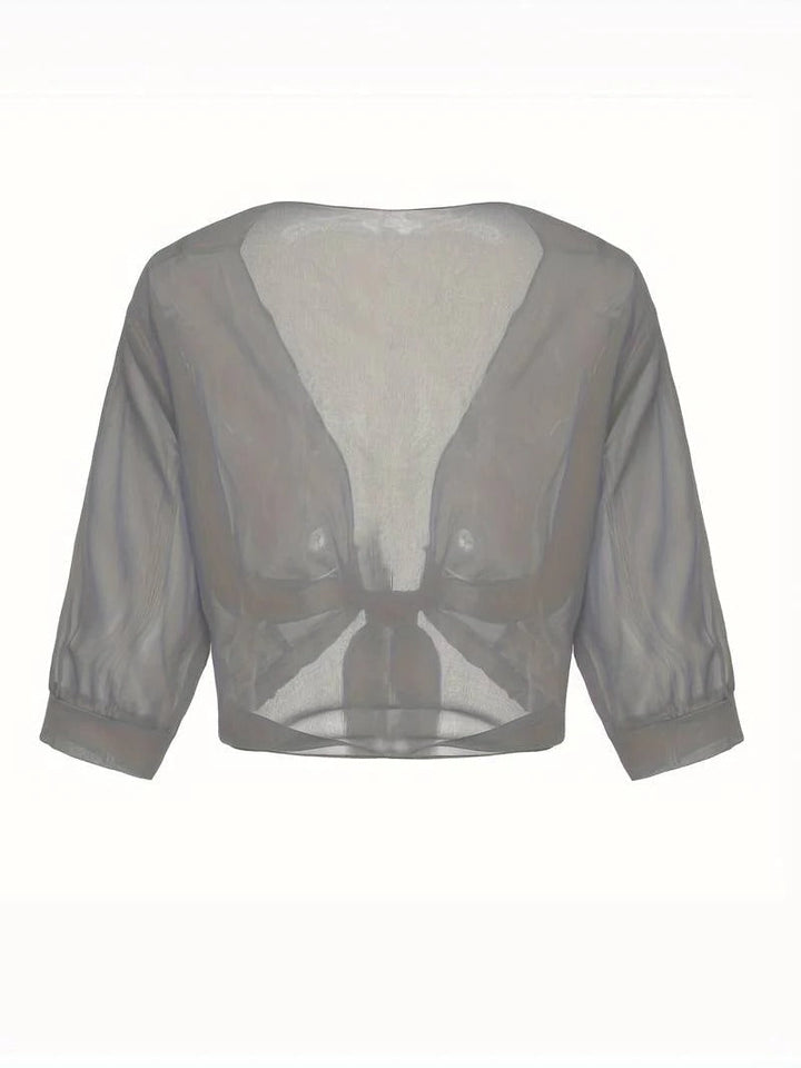 Brisa | Kvinders Tie Front Gennemsigtig Bluse Åben Front 3/4 Ærme Top