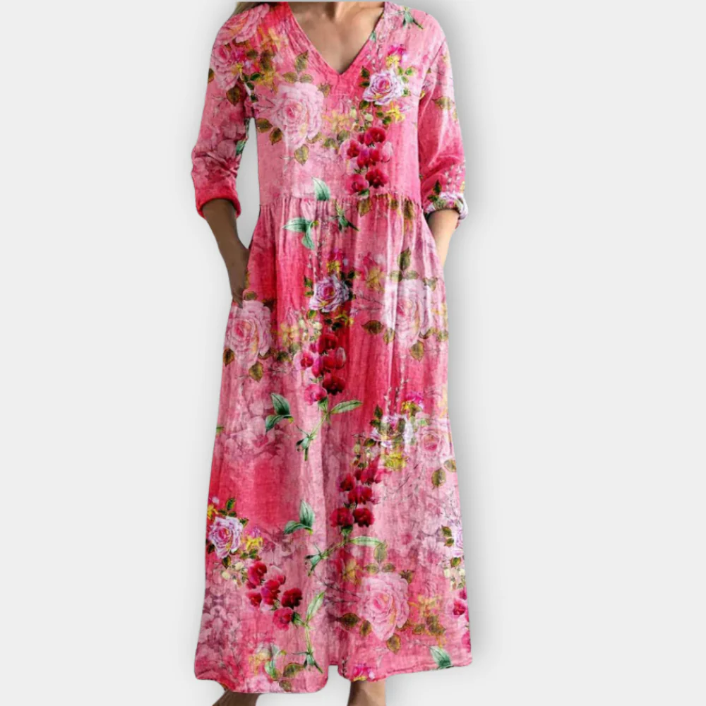 Kathleen™ | Floral V-Hals Maxi Kjole