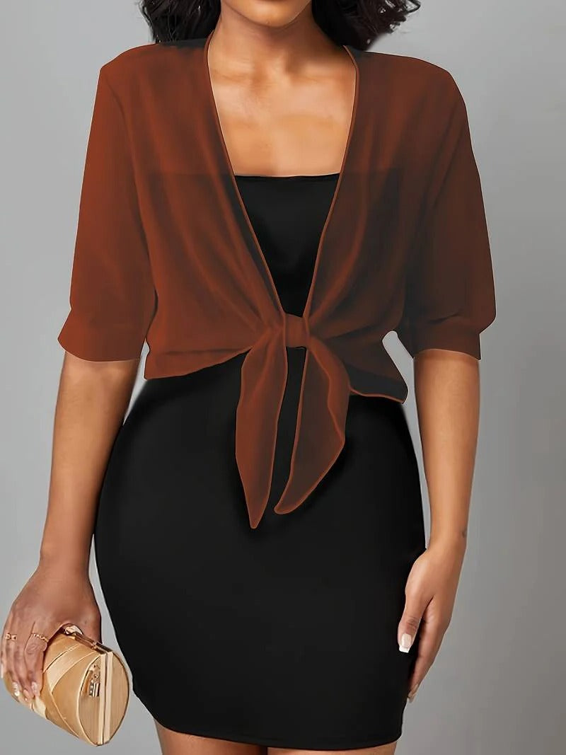 Brisa | Kvinders Tie Front Gennemsigtig Bluse Åben Front 3/4 Ærme Top