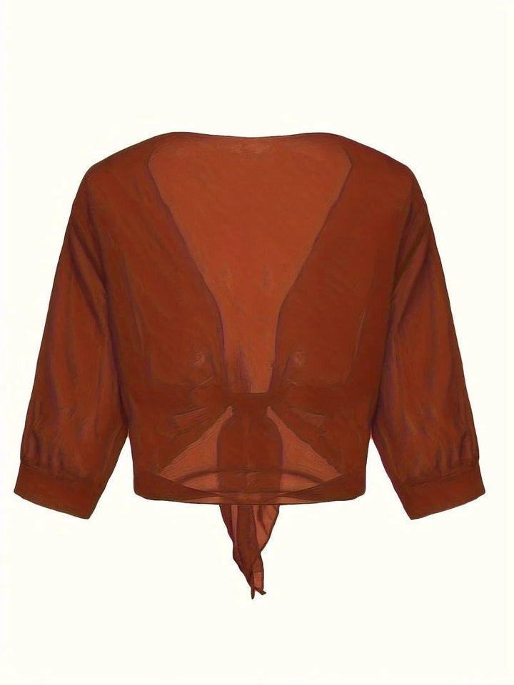 Brisa | Kvinders Tie Front Gennemsigtig Bluse Åben Front 3/4 Ærme Top