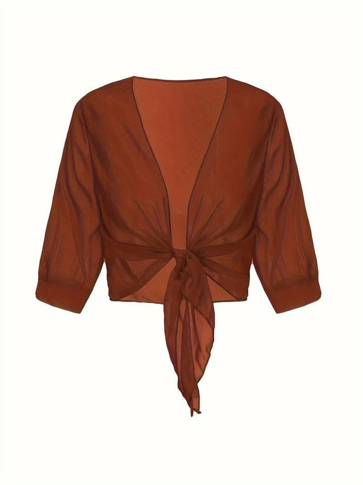 Brisa | Kvinders Tie Front Gennemsigtig Bluse Åben Front 3/4 Ærme Top