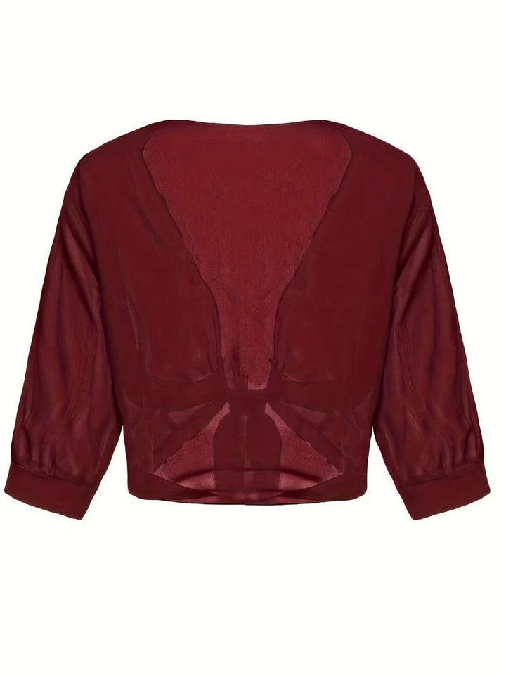 Brisa | Kvinders Tie Front Gennemsigtig Bluse Åben Front 3/4 Ærme Top