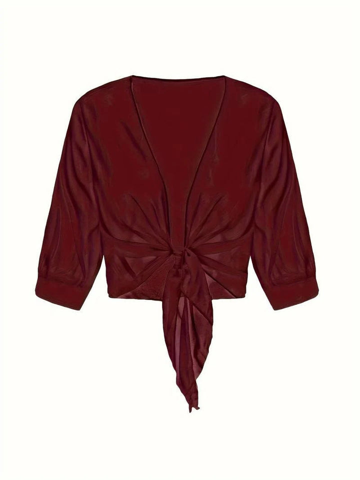 Brisa | Kvinders Tie Front Gennemsigtig Bluse Åben Front 3/4 Ærme Top