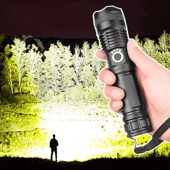 90.000 Lumen Genopladelig Vandtæt Lommelygte med Zoom
