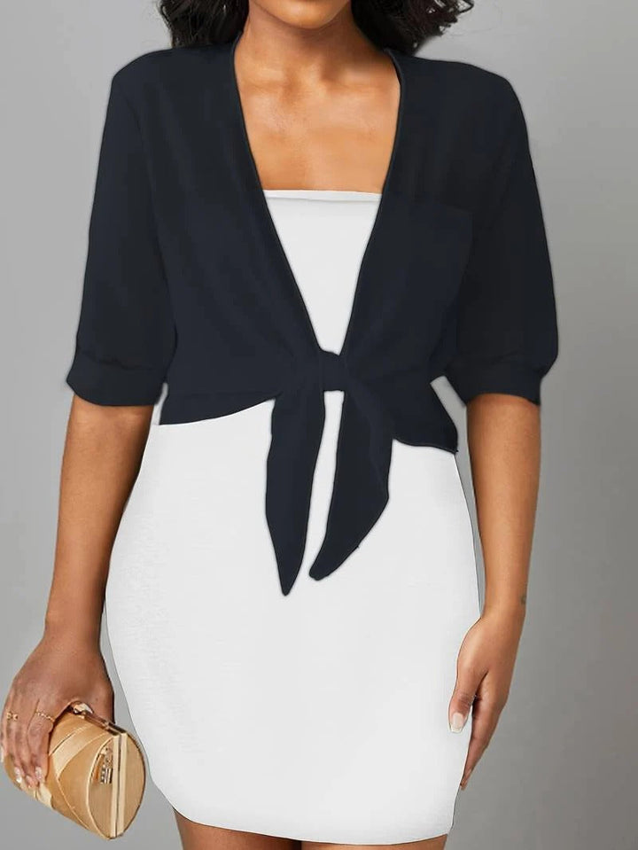 Brisa | Kvinders Tie Front Gennemsigtig Bluse Åben Front 3/4 Ærme Top