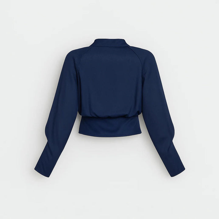 Teal | Kvinders Satin Wrap Bluse med V-Hals og Lange Ærmer