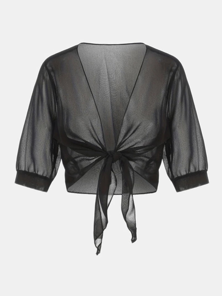 Brisa | Kvinders Tie Front Gennemsigtig Bluse Åben Front 3/4 Ærme Top
