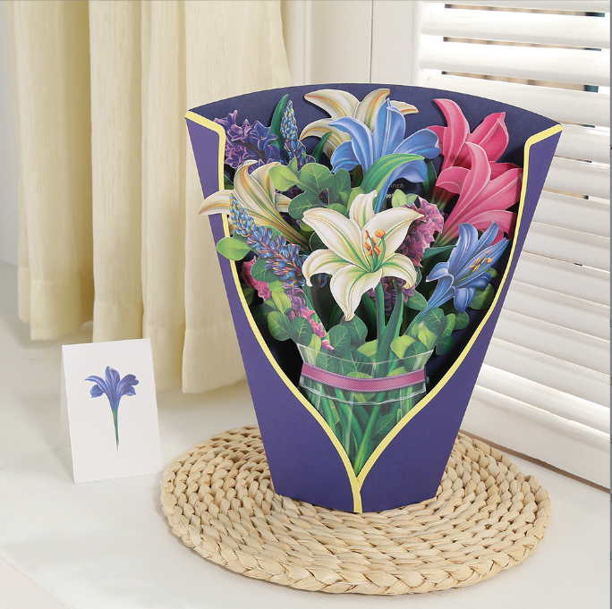 Realistisk Pop-up Blomsterkunst med Hilsen Kort