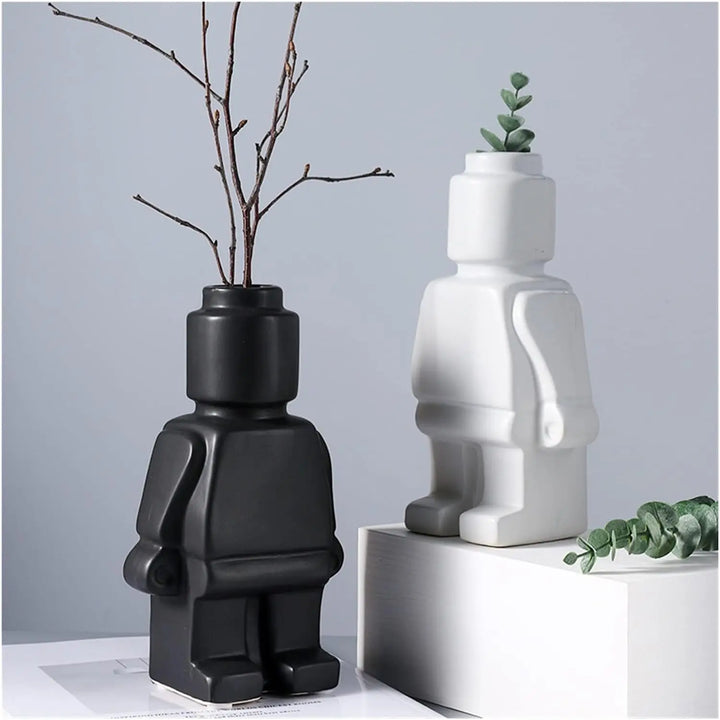 Lego-inspireret Keramisk Blomsterpotte i Minimalistisk Design