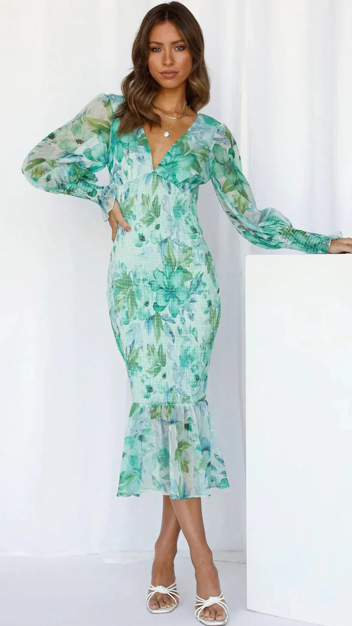 Gabrielle | Kvinders Blomster Flowy Draperet Kjole Aften