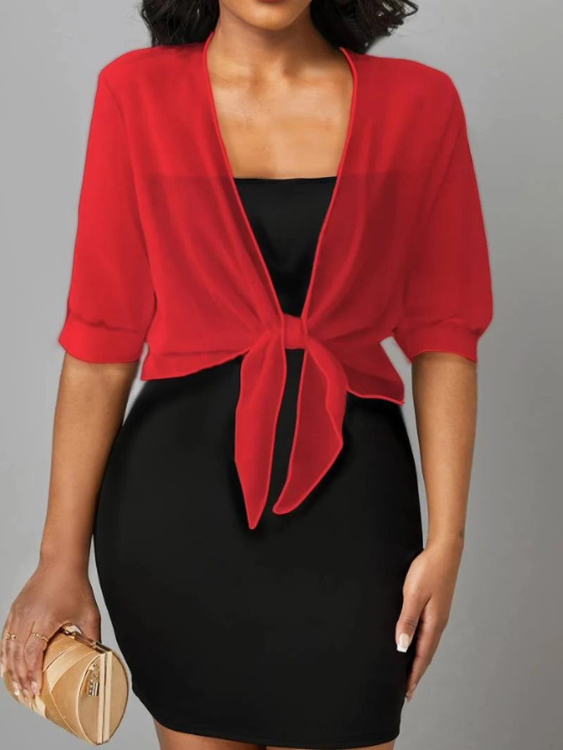 Brisa | Kvinders Tie Front Gennemsigtig Bluse Åben Front 3/4 Ærme Top