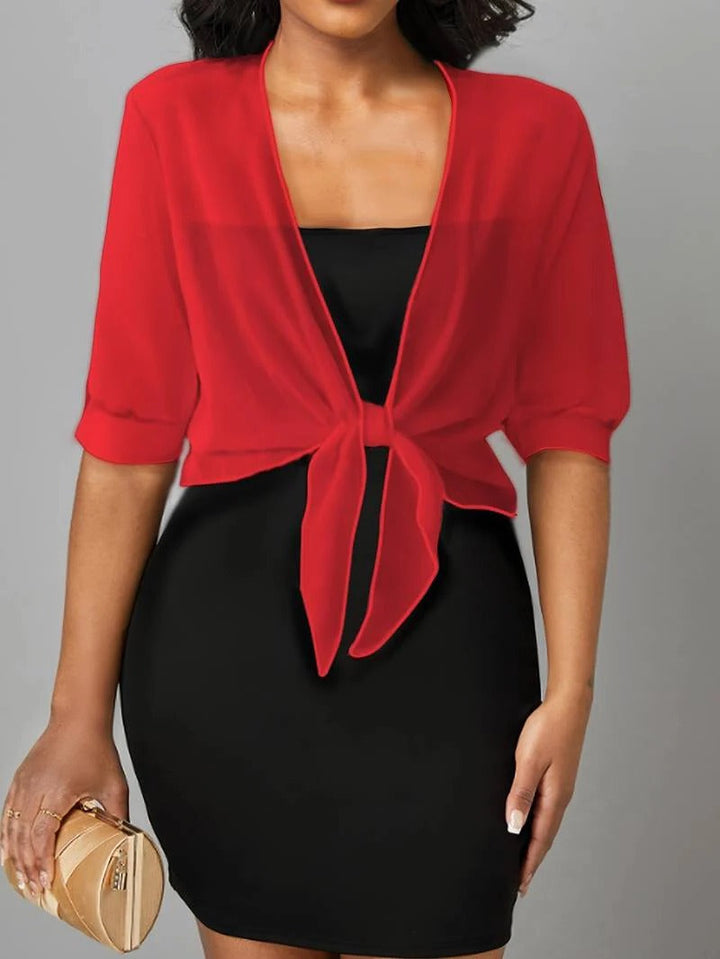 Brisa | Kvinders Tie Front Gennemsigtig Bluse Åben Front 3/4 Ærme Top