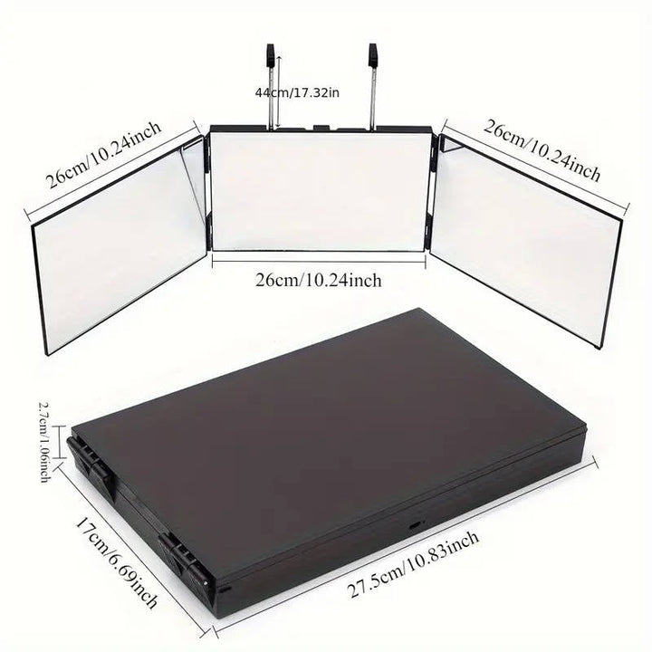 Bærbart Tri-Fold Makeup Spejl med Justerbar Teleskopkrog
